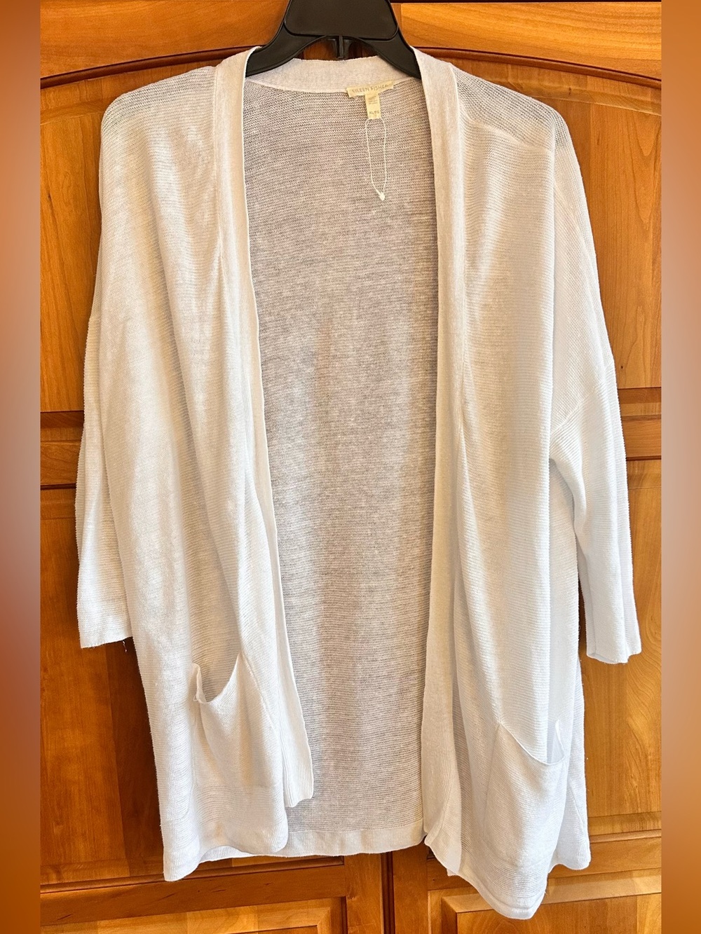 Eileen Fisher 100% Linen Knit White Open Cardigan Sweater, XL/TG, 28" pit-to-pit